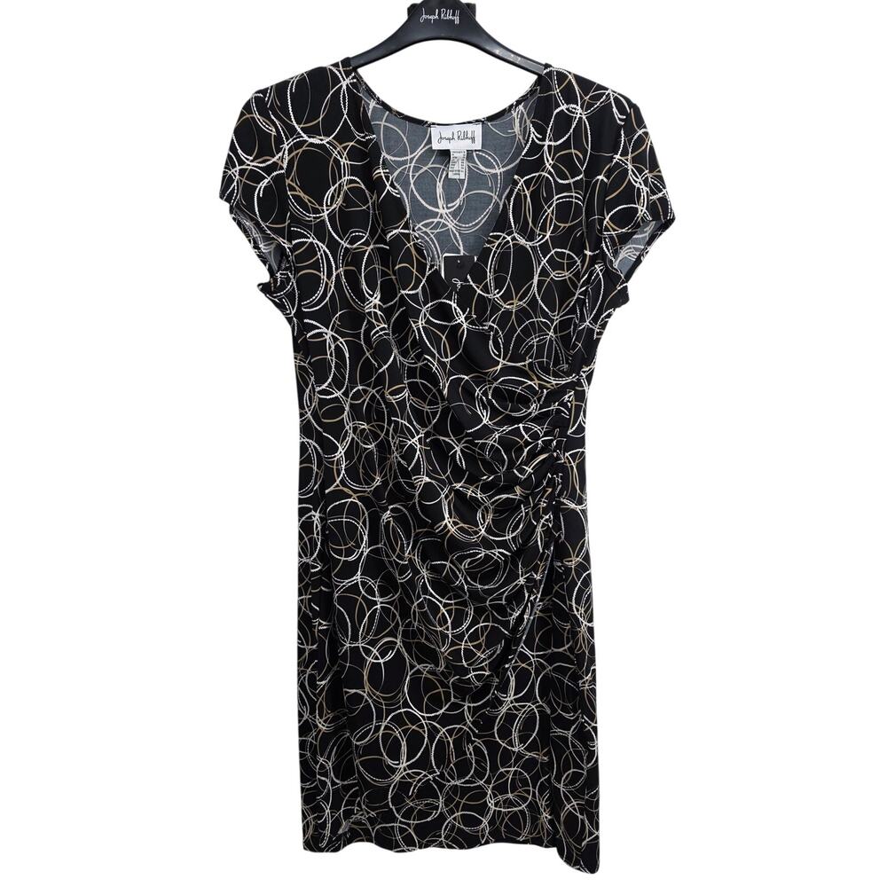 Joseph Ribkoff NEW Faux Wrap Abstract Circles Dress Black Size 16